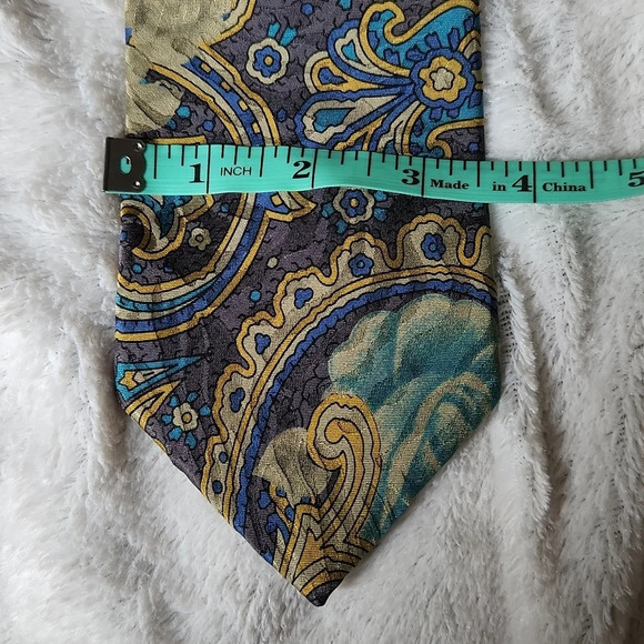 Vintage Guy Laroche Blue & Gold Floral Tie - Picture 7 of 8